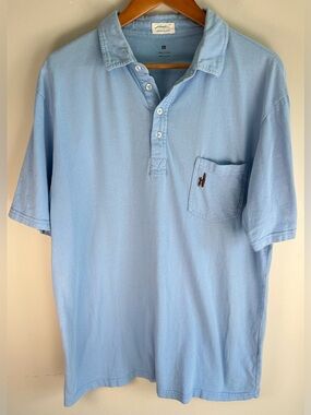 Johnnie-O Men's Polo Shirt Size L Light Blue Surfboard Cotton Casual S/S Pocket